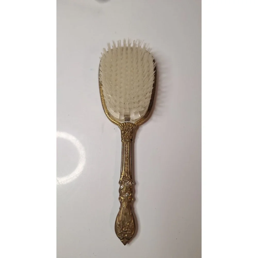 Gold-Tone Metal Vanity Hairbrush,Victorian-style Floral Design, Mid-20thcentur